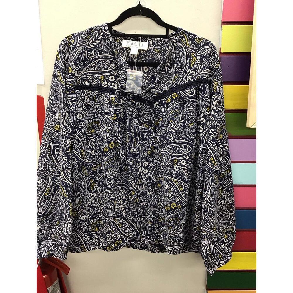 Twr hll christie Brinkley navy lime paisley blouse size large new from HSN